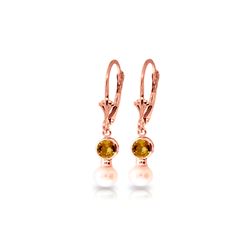Genuine 5.2 ctw Citrine & Pearl Earrings 14KT Rose Gold - REF-35R9P