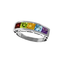 Genuine 2.25 ctw Multi-gemstones Ring 14KT White Gold - REF-54A2K