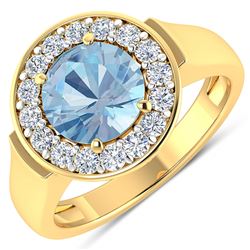 Natural 1.98 CTW Aquamarine & Diamond Ring 14K Yellow Gold - REF-78F8N