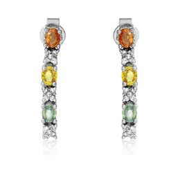 Natural 1.78 CTW Multi-Sapphire & Diamond Earrings 14K White Gold - REF-48H6W