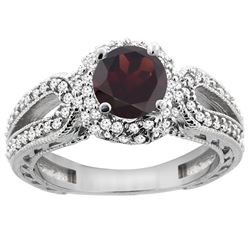 1.51 CTW Garnet & Diamond Ring 14K White Gold - REF-87M2A