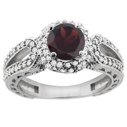 1.51 CTW Garnet & Diamond Ring 14K White Gold - REF-87M2A