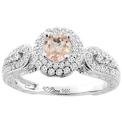 0.94 CTW Morganite & Diamond Ring 14K White Gold - REF-90V3R