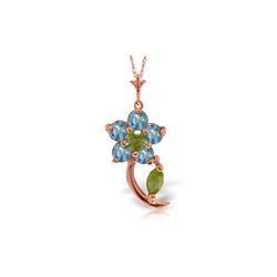 Genuine 0.87 ctw Blue Topaz & Peridot Necklace 14KT Rose Gold - REF-25F4Z