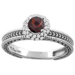 0.85 CTW Garnet & Diamond Ring 14K White Gold - REF-53A5X