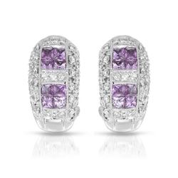 Natural 1.80 CTW Pink Sapphire & Diamond Earrings 18K White Gold - REF-150M3F