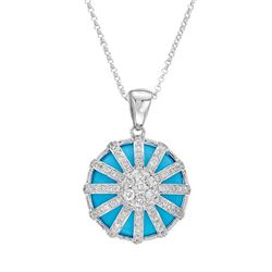 Natural 9.27 CTW Turquoise & Diamond Necklace 14K White Gold - REF-81H2W