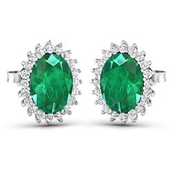 Natural 2.46 CTW Zambian Emerald & Diamond Earrings 14K White Gold - REF-49M3T