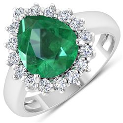 Natural 3.33 CTW Zambian Emerald & Diamond Ring 14K White Gold - REF-141M7T