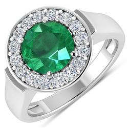 Natural 2.38 CTW Zambian Emerald & Diamond Ring 14K White Gold - REF-107R8F