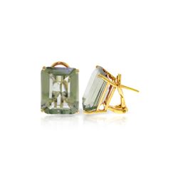 Genuine 13 ctw Green Amethyst Earrings 14KT Yellow Gold - REF-53Y2F