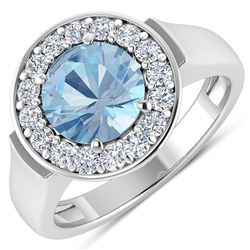 Natural 1.98 CTW Aquamarine & Diamond Ring 14K White Gold - REF-78H8M