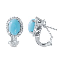 Natural 4.49 CTW Turquoise & Diamond Earrings 14K White Gold - REF-88R2K