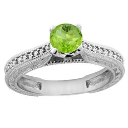 0.60 CTW Peridot & Diamond Ring 14K White Gold - REF-53Y2V