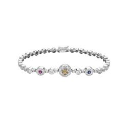 Natural 2.27 CTW Multi-Sapphire & Diamond Bracelet 14K White Gold - REF-165X6T