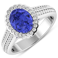 Natural 2.02 CTW Tanzanite & Diamond Ring 14K White Gold - REF-75W9X