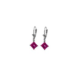 Genuine 3.2 ctw Pink Topaz Earrings 14KT White Gold - REF-31N2R