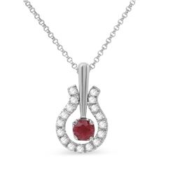 Natural 0.59 CTW Ruby & Diamond Necklace 14K White Gold - REF-49M5F