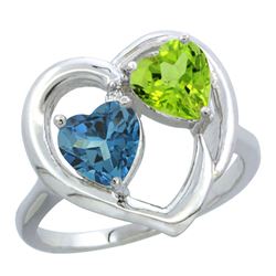 2.61 CTW Diamond, London Blue Topaz & Peridot Ring 10K White Gold - REF-24N3Y