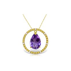 Genuine 6.6 ctw Amethyst & Diamond Necklace 14KT Yellow Gold - REF-52H9X