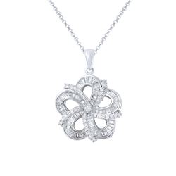 Natural 1.08 CTW Diamond & Baguette Necklace 14K White Gold - REF-142Y2N