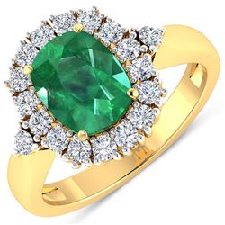 Natural 2.39 CTW Zambian Emerald & Diamond Ring 14K Yellow Gold - REF-112R3F