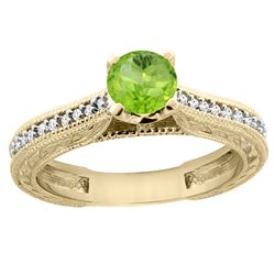 0.60 CTW Peridot & Diamond Ring 14K Yellow Gold - REF-53A2X