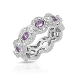 Natural 1.74 CTW Pink Sapphire & Diamond Ring 14K White Gold - REF-99X9T