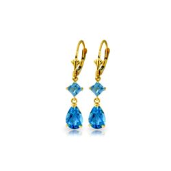 Genuine 4.5 ctw Blue Topaz Earrings 14KT Yellow Gold - REF-41T4A