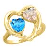 Image 1 : 1.91 CTW Diamond, Swiss Blue Topaz & Morganite Ring 14K Yellow Gold - REF-36H6M