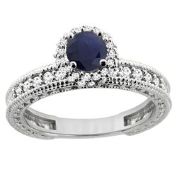 0.95 CTW Blue Sapphire & Diamond Ring 14K White Gold - REF-76F5N