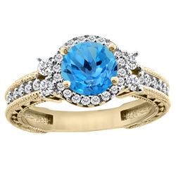 1.46 CTW Swiss Blue Topaz & Diamond Ring 14K Yellow Gold - REF-77A6X