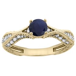 0.85 CTW Blue Sapphire & Diamond Ring 14K Yellow Gold - REF-104W2F