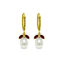 Genuine 9 ctw Garnet & Pearl Earrings 14KT Yellow Gold - REF-39Z3N