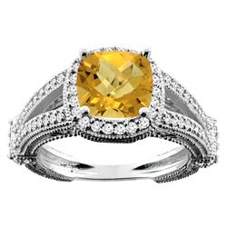4.10 CTW Quartz & Diamond Ring 14K White Gold - REF-54X2M
