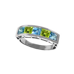 Genuine 2.25 ctw Blue Topaz & Peridot Ring 14KT White Gold - REF-54Y2F