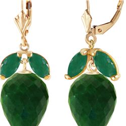 Genuine 26.8 ctw Green Sapphire Corundum & Emerald Earrings 14KT Yellow Gold - REF-59K9V