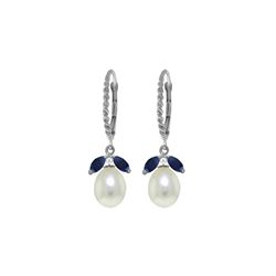 Genuine 9 ctw Sapphire & Pearl Earrings 14KT White Gold - REF-42X4M