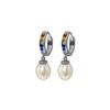 Image 1 : Genuine 9.3 ctw Multi-Color Sapphire & Pearl Earrings 14KT White Gold - REF-48R4P