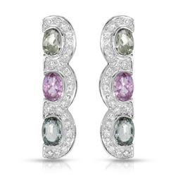 Natural 3.86 CTW Multi-Sapphire & Diamond Earrings 14K White Gold - REF-101M7F