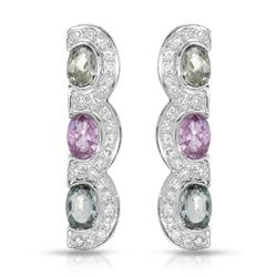 Natural 3.86 CTW Multi-Sapphire & Diamond Earrings 14K White Gold - REF-101M7F