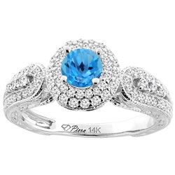 1.06 CTW Swiss Blue Topaz & Diamond Ring 14K White Gold - REF-88F8N