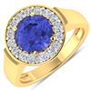 Image 1 : Natural 2.58 CTW Tanzanite & Diamond Ring 14K Yellow Gold - REF-100X8K