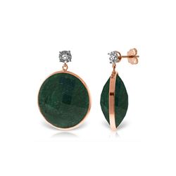 Genuine 46.06 ctw Green Sapphire Corundum & Diamond Earrings 14KT Rose Gold - REF-68T8A