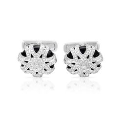 Natural 13.13 CTW Onyx & Diamond Cuff Links 14K White Gold - REF-131T4X