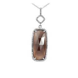 Natural 15.53 CTW Smoky Topaz & Diamond Necklace 14K White Gold - REF-70T2X