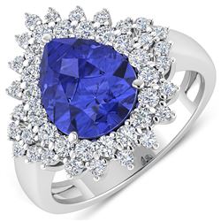 Natural 4.14 CTW Tanzanite & Diamond Ring 14K White Gold - REF-148M6T