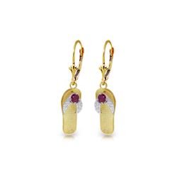 Genuine 0.30 CTW Ruby Earrings 14KT Yellow Gold - REF-58N5R