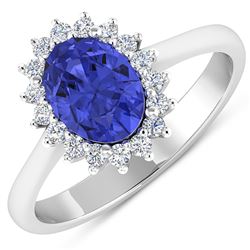 Natural 1.82 CTW Tanzanite & Diamond Ring 14K White Gold - REF-60R3F