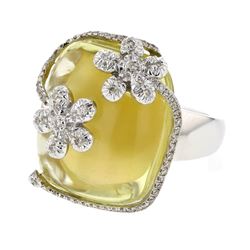 Natural 28.26 CTW Quartz & Diamond Ring 14K White Gold - REF-117N9Y